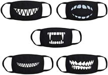 Men Women Dust-proof Full Face Protection Funny Masks Reusable Cotton Face Shield Mouth Cover for Halloween Party Festival Cosplay Outdoor Black 5 Pack