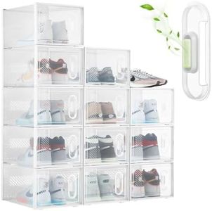 12PCS Plastic Shoe Boxes Clear Stackable Shoe Organiser Transparent Shoe Storage Containers Sneaker Display Cases 35x25x19cm