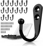 PRIGVOT 15 Pcs Black Wall Mounted Coat Hooks, Hanger Hook with 30 Pieces Screws for Towel, Key, Robe, Scarf, Bag, Cap, Coffee Cup, Mugs