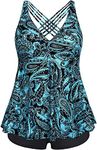 Aqua Eve Two Piece Swimsuits Plus Size Bathing Suits for Women Flowy Tankini with Shorts Athletic V Neck Swimwear, Blue Paisley, 20 Plus