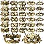 Yunsailing 30 Pieces Masquerade Masks Mardi Gras Antique Masks with Strap for Women Men Halloween Venetian Ball Party(Gold)