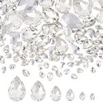 FINGERINSPIRE 94 Pcs Pointed Back Rhinestone 6 Sizes Glass Rhinestones Gems Clear Teardrop Crystal Beads Jewels Embelishments with Silver Plated Back Faceted Bead for Craft Decor Jewelry Making