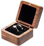 Square Solid Wood Double Ring Box Case for Wedding Ceremony Engagement Proposal,Wooden Ring Holder for 2 Rings (Black Inner)