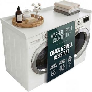 NORTH BLOOM Washer Dryer Countertop 54 Inch, One Piece Solid Board Laundry Room Topper with Edge Rails, Washing Machine Top, Painted Finish, Anti-Slip Feet (White Color)