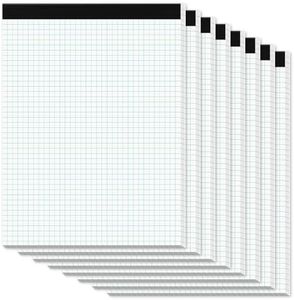 Zaviko Graph Paper Pads 8.5 x 11, 8 Pack, 4x4 Quad Grid Paper Pad 8-1/2" x 11", White Quadrille Pad, Easy Tears Off Design, Grid Notebook 8-1/2 x 11, White 70 GSM Graft Paper, 30 Sheets/Pad