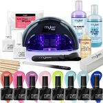 Mylee The Full Works Gel Nail Polish LED Lamp Kit, 8x MYGEL Colours, Top & Base Coat, Mylee PRO Salon Series Convex Curing LED Lamp, Prep & Wipe, Gel Remover (Spring/Summer - Black Lamp)