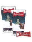 Budweiser Set of 4 Holiday Themed Limited Edition Pint Glass - Beer Glass Set - For Soda, Water, Holds 16 Ounces. Gift for Holiday, Birthday or Man Cave. Collector Quality & Packaging