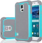 Galaxy S5 Case, Samsung S5 Cover, Jeylly Shock Absorbing Hard Plastic Outer + Rubber Silicone Inner Scratch Defender Bumper Rugged Hard Case Cover for Samsung Galaxy S5 S V G900 - Turquoise&Grey