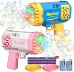 Piecis 2 Pack Bubble Gun,Colorful Lights Up Bubble Machine with 20 Refill Solution,Bubble Blaster for Toddlers Boys Girls 4-12 Years Old Summer Outdoor Wedding Party Birthday Toys Gifts