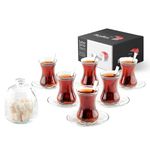 GOSOYO 19 Pieces Traditional Turkish Tea Set Includes; 6 Glasses Tea Cups (135ml/4.5oz), 6 Soucers, 6 Stainless Steel Spoons and Sugar Bowl with Glass Cover (255ml/8.6 oz)