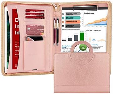 Darolin Zippered Leather Padfolio Portfolio with [Hidden Handle] and [Clipboard], Business Conference Portfolio Organizer Notepad Folder, Portfolio Bag, Portfolio Padfolio for Women/Men (Rosegold)