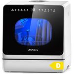 AIRMSEN 2025 NEW Upgraded Table Top Dishwasher, Countertop Dishwasher No Plumbing with Water Softener, 8+3 Wash Programs, 5L Tank, 1–18H Delay Start, Child Lock, 360° Dual Spray Arms