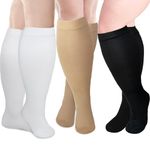 LEOSTEP 2XL-7XL Plus Size Compression Sock For Men and Women Wide Calf (3Pair) Non-Slip Long Tube Ideal for Running,Nursing,Circulation & Recovery Boost Stamina, Hiking Travel Socks 20-30 mmHg