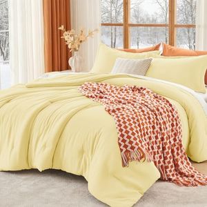 MUXHOMO Oversized King Comforter Sets, All Season Ultra Soft Down Alternative Bedding - 3 Piece Lightweight Bed Set Includes 1 Comforter (120"x98") and 2 Pillow Shams (20"x36"), Cream Yellow