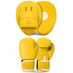 Lions Boxing Pads and Gloves Set - Martial Arts Mma Thai Kickboxing Sparring Punching Hook and Jabs Punch Bag Adult Focus Mitt Boxercise, 6oz 8oz 10oz 12oz 14oz 16oz (YELLOW, 10OZ)