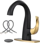 WOWOW Single Handle Bathroom Faucet 1 Hole High Arc Bathroom Basin Faucet Black and Gold with Pop-up Drain, Solid Brass Commercial Bathroom Sink Faucet Basin Vanity Bar Faucet (Patented Product)