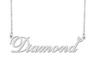 Silver Diamond Name Necklace Heart Charm Pendant Stainless Steel Mother Day Jewelry for Best Friends Familys 16"