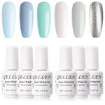 Gellen Gel Nail Polish Set, Mint Color Sky Series 6 Colors - Fresh Blue White Mint Silver Colors, Popular Summer Nail Art Gel Manicure Kit