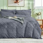 HYMOKEGE Duvet Cover Queen Size, Boho Tufted Queen Duvet Cover 3 Pieces, Soft & Lightweight Shabby Chic, Embroidery Bedding for All Seasons, 1 Duvet Cover 90" × 90" & 2 Pillow Shams, Dark Grey