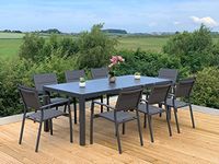 Garden Store Direct GSD Sydney Aluminium Dining Sets w/Textured Glass Table Tops, Paded Weatherproof Textilene Stacking Chairs (Sydney 8 Seat Rectangular Dining Set)