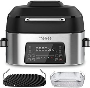 CHEFREE Health Grill and Air Fryer, 6L Large Capacity, 6-in-1 Smart XL Multicooker, Griddle, Roast, Bake & Broil and More, Smokeless, Oiless, Dishwasher Safe, Black/Grey, AFG01