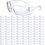 100 Pairs Clear Safety Glasses Protective Safety Glasses Goggles Scratch and Impact Resistant Eyewear Splash Proof Safety Goggles Clear Eye Protection for Women Men Work Construction Shooting Lab