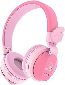 Riwbox BT05 Bluetooth Kids Headphones Wireless Foldable Headset Over Ear with Volume Limited and Mic/TF Card Compatible for iPad/iPhone/Tablet (Pink&Red)