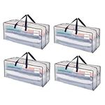 VENO 4 Pack Moving Bags w/Backpack Straps, Moving Supplies, Moving Boxes, College Packing Storage Boxes with Lids Alternative, Heavy Duty, Extra Large, Sturdy Handles, Zippers (Clear, 4 Pack)