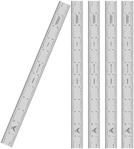 PEC Tools Rigid 12" 4R Stainless Steel Ruler Set of 5, Machinist Metal Ruler Scale with Markings 1/8, 1/16, 1/32 & 1/64 Made in USA