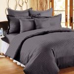 Trance Home Linen Zippered 100% Cotton 200 TC Satin Stripe Queen Duvet Cover Quilt Cover Razai Comforter Cover with 2 Pillow Covers (Queen 90 x 102 inch, Dark Grey)