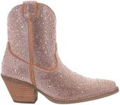 Dingo Womens Rhinestone Cowgirl Round Toe Casual Boots Ankle Mid Heel 2-3" - Black, Rose Gold, 8