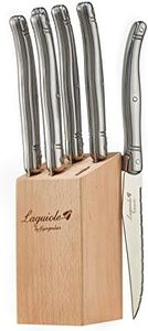 Laguiole By FlyingColors Steak Knife Set. Wood Block, Color Handle, 6 Pieces (Stainless Steel)