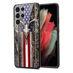 for Samsung Galaxy S22 Ultra Case American Flag,US American Flag Camo Deer Skull Hunter Hunting Samsung Case for Men Boys Girls, Soft Silicone with Trendy Graphic Case for Samsung Galaxy S22 Ultra