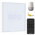 BSEED WiFi Touch Switch White,3 Gang 1 Way Smart Light Switch Compatible with Amazon Alexa and Google Home,with Smart Life Remote Control(No Hub Required)-No Need Neutral Wire