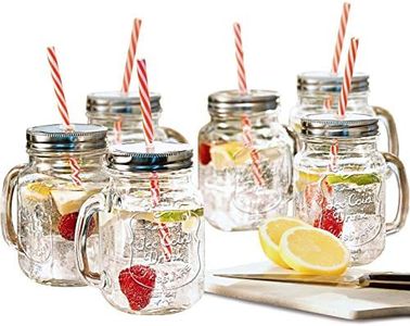 Estilo Glass Mason Jars with Handles, Lid and Straw 16 oz | Drinking Glasses Cups Mug Set for Iced Coffee, Tea & Smoothie - Set of 6