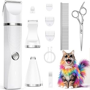 Bautrium Cat Grooming Clippers Kit with Paw Trimmer, 3 in 1 Electric Pet Hair Trimmer Supplies for Thick Matted Hair, Heavy Coat Butt Shaver Cat Razor Fur Trimmer for Dogs at Home