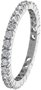 Rhodium Plated 925 Sterling Silver 2mm Round Clear CZ Eternity Band, Size 8 + Jewelry Polishing Cloth