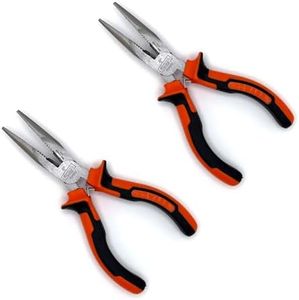 Edward Tools Pro-Grip 6" Needle Nose Pliers - Carbon Steel Jaws - Spring Loaded Design for Easier Use - Ergo Soft Handle with Safety Ridge - Long Reach for Home, Fishing, Jewelry, Crafts (Pack of 2)