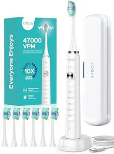 COSLUS Electric Toothbrush for Adults and Kids: Wireless Rechargeable Tooth Brush with Portable Travel Case, 5 Modes 47000 VPM Power Toothbrushes 6 Brush Heads 1 Charge for 70 Days White