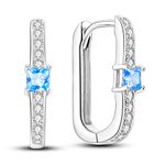 NARMO 925 Sterling Silver Earrings U Shaped Hoop Earrings for Women Blue Cubic Zirconia Silver Hoops Simple U-shaped Earrings