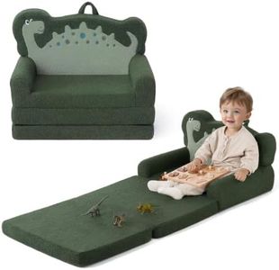 Blissful Diary Kids Couch, 2-in-1 Soft Fold Out Kids Couch, Kids Sofa Chair, Comfy Kids Furniture for Playroom, Reading & Play, Dinosaur Green