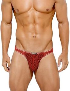 Casey Kevin Men's Thongs Underwear Sexy Lace G-String Bulge Pouch Breathable Panties Orange,Large