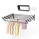 XL-31.5'' Wall Mounted Clothes Drying Rack, 130 lbs Large Capacity Rustproof Retractable Collapsible Drying Rack Easy Install with 7 Drying Rods, Space Saving Towel Drying Rack for Laundry-Black