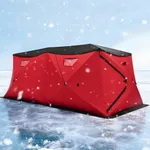 Albott Insulated Pop-Up Ice Fishing Tent, 8-10 Person Ice Shanty with 3-Layer Oxford Fabric, Waterproof Rain Cover, Chimney Vent, Anchors, Ropes, Carry Bag, Insulated and Warm Large Fishing Area