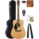Fender CD-60S Solid Top Dreadnought Acoustic Guitar, Left Handed - Natural Bundle with Hard Case, Tuner, Strap, Strings, Picks, Austin Bazaar Instructional DVD, and Polishing Cloth