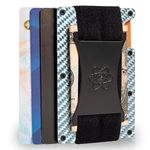 ROSSM Slim RFID Blocking Minimalist Wallet for Men - Thin Front Pocket Wallet with Metal Cash Strap and Money Clip - Forged Carbon Fiber Ember/Pacific AirTag
