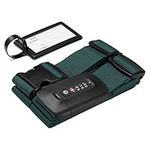 Navaris Suitcase Strap with TSA Lock - Cross Case Baggage Belt with Combination Lock and Luggage Tag for Suitcases, Cabin Cases, Travel Bags - Green