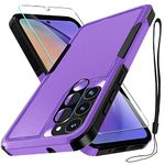 for Samsung Galaxy A54 5G Case with 1 Pcs Tempered Glass Screen Protector and 1 Pcs Camera Lens Cover,Heavy Duty Rugged Shockproof Full Body Protective Phone Cover, Violet