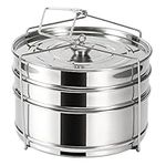 Steamer Insert Pans, 304 Stainless Steel Stackable Insert Pans 3 Tier Pressure Cooker Accessories with Lid Sling Handle for Pressure Pot