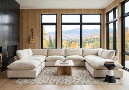 Iroomy Modular Sectional Sofa, Oversized Chenille Cloud Couch, Deep Comfy Seat, 8-Seater Sofas Couches for Living Room, Beige, High Feet